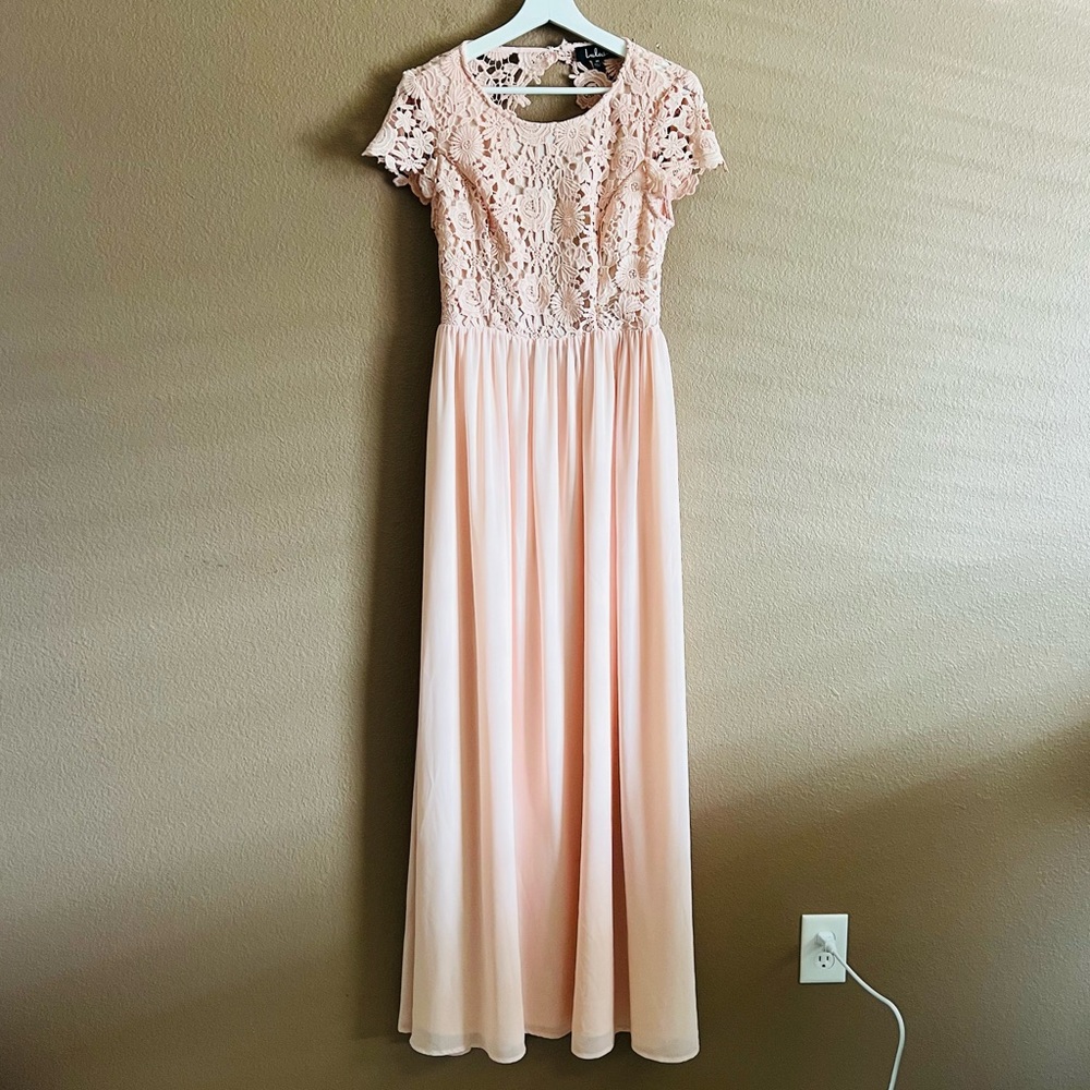 Lulus Formal Maxi Dress Crochet Bodice and Open Back Medium